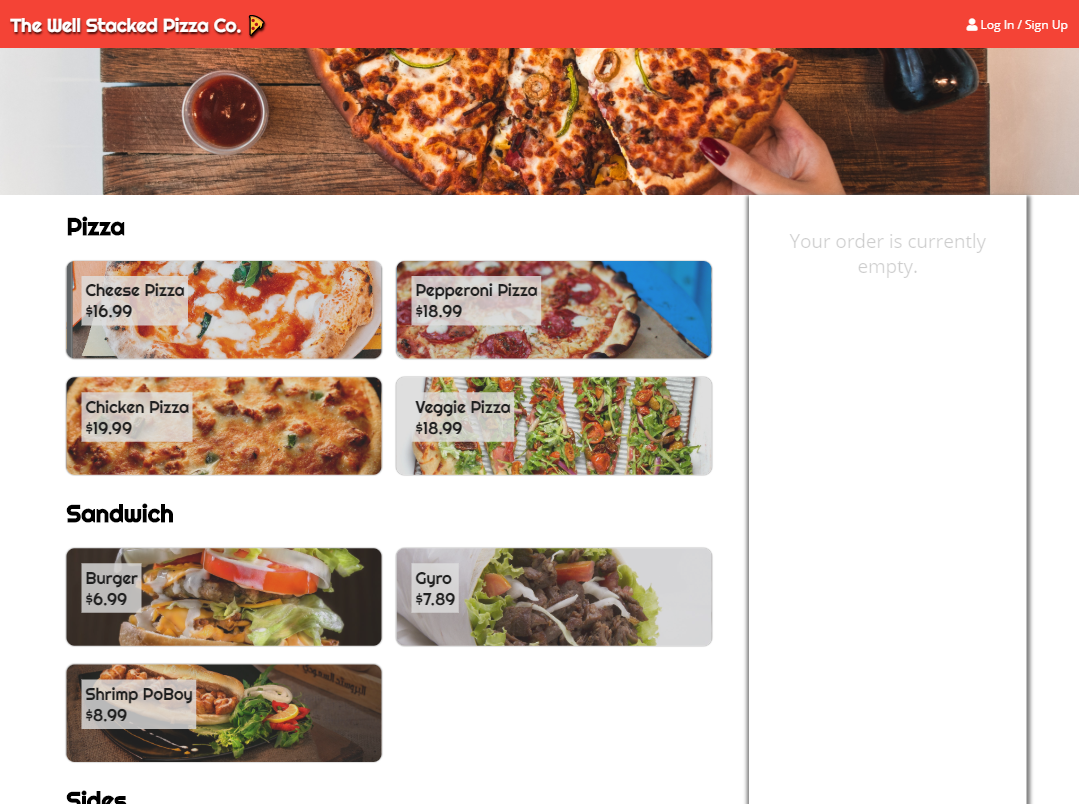 The Well Stacked Pizza Co main page